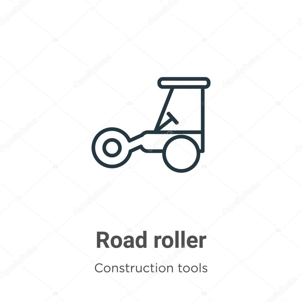 Road roller outline vector icon. Thin line black road roller icon, flat vector simple element illustration from editable tools concept isolated stroke on white background