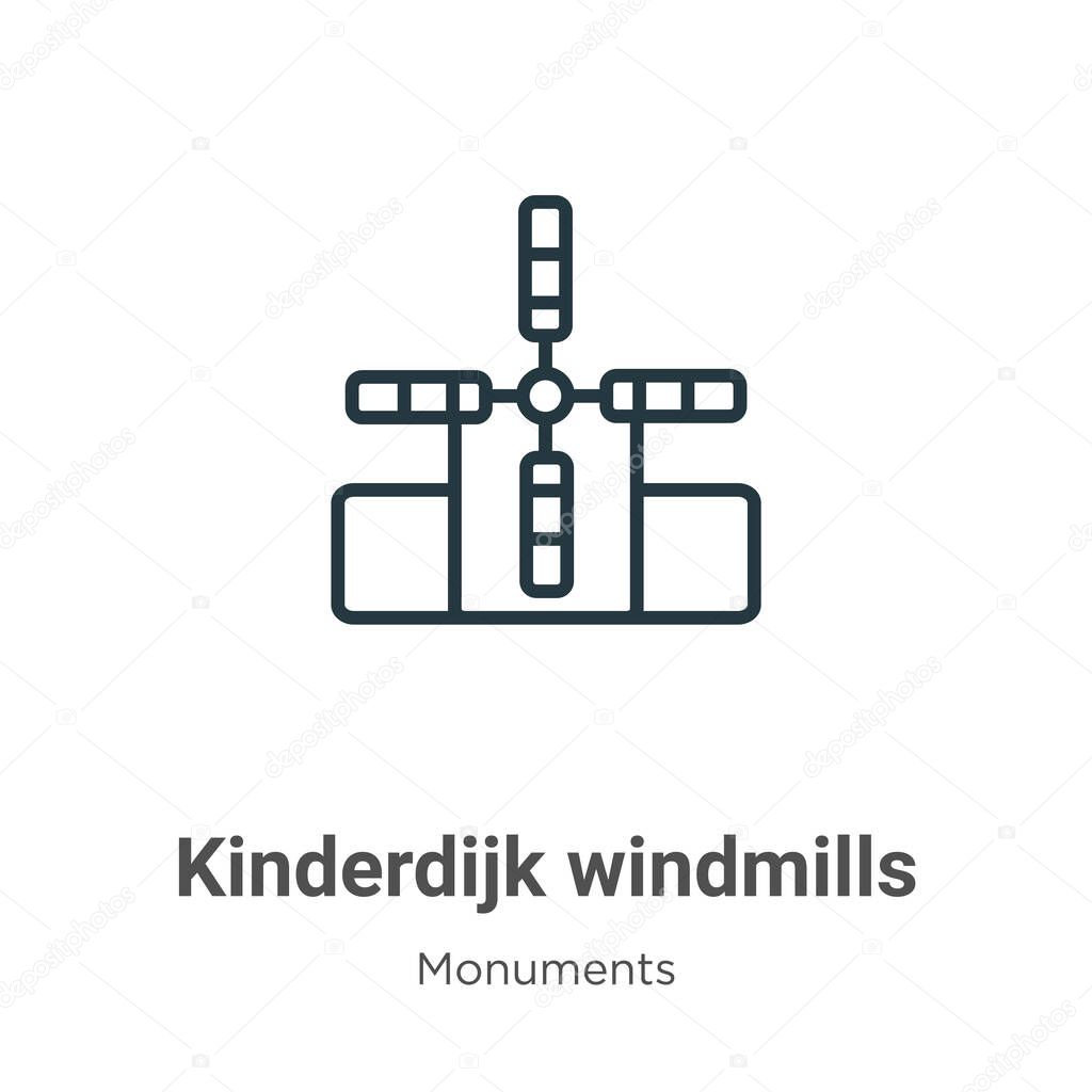 Kinderdijk windmills outline vector icon. Thin line black kinderdijk windmills icon, flat vector simple element illustration from editable monuments concept isolated stroke on white background