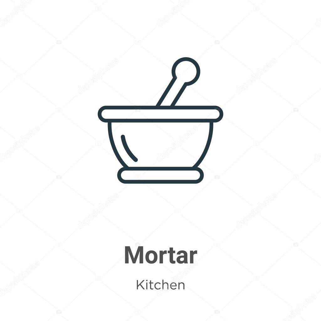 Mortar outline vector icon. Thin line black mortar icon, flat vector simple element illustration from editable kitchen concept isolated stroke on white background