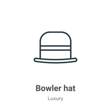 Melon şapka taslak vektör simgesi. İnce çizgi siyah melon şapka simgesi, düz vektör basit element çizimi, düzenlenebilir lüks konseptten izole edilmiş beyaz arka plan vuruşu