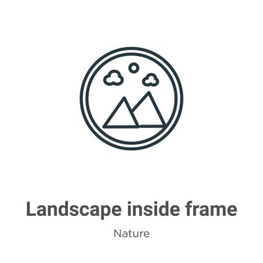 Çerçeve dış çerçeve vektör simgesi içindeki manzara. Çerçeve simgesi içindeki ince çizgi siyah manzara, düz vektör basit element illüstrasyonu düzenlenebilir doğa kavramından beyaz arkaplanda izole edilmiş vuruş