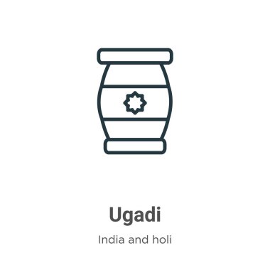 Ugadi ana hat vektör simgesi. İnce çizgi siyah ugadi simgesi, düz vektör basit element gösterimi düzenlenebilir Hindistan konseptinden beyaz arkaplanda izole edilmiş vuruş