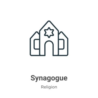 Sinagog ana hatları vektör simgesi. İnce çizgi siyah sinagog simgesi, düz vektör basit element çizimi, düzenlenebilir din kavramından beyaz arkaplanda izole edilmiş felç