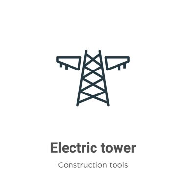 Elektrik kulesi taslak vektör simgesi. İnce çizgi siyah elektrik kulesi simgesi, düz vektör basit element çizimi düzenlenebilir inşaat araçları kavramından izole edilmiş beyaz arkaplan vuruşu