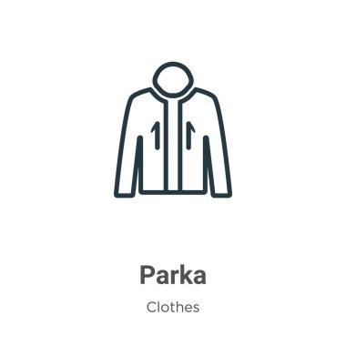 Parka ana hat vektör simgesi. İnce çizgi siyah parka simgesi, düz vektör basit element çizimi düzenlenebilir kıyafet konseptinden beyaz arkaplanda izole edilmiş vuruş
