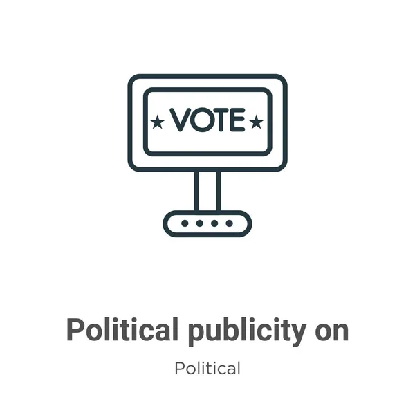 モニター画面のアウトラインベクトルアイコン上の政治的な広報 モニター画面のアイコン上の細い線黒の政治的宣伝 編集可能な政治的概念からフラットベクトルシンプルな要素イラスト孤立 — ストックベクタ