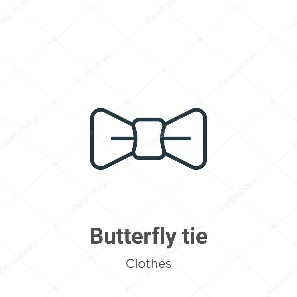 Butterfly tie outline vector icon. Thin line black butterfly tie icon, flat vector simple element illustration from editable clothes concept isolated stroke on white background