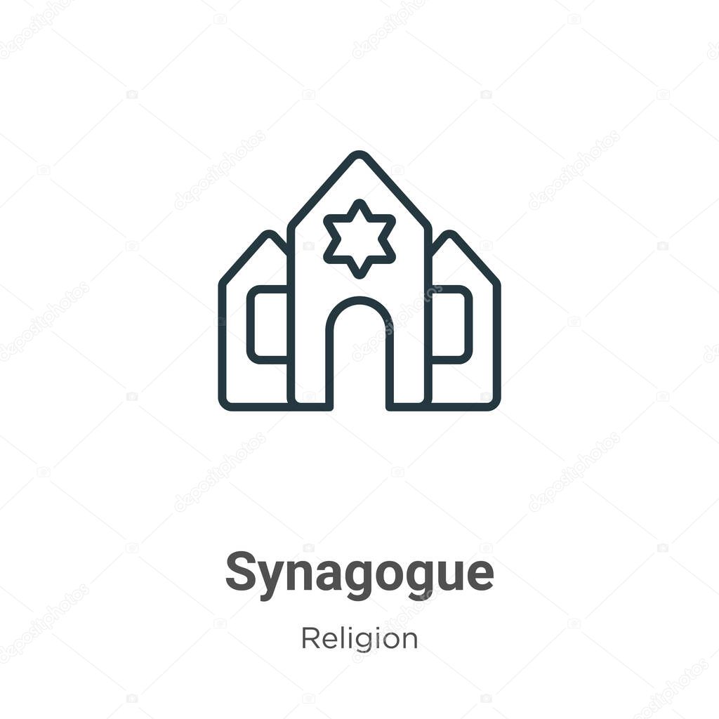 Synagogue outline vector icon. Thin line black synagogue icon, flat vector simple element illustration from editable religion concept isolated stroke on white background