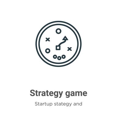 Strateji oyunu vektör simgesini özetliyor. İnce çizgi siyah strateji oyun simgesi, düz vektör basit element çizimi düzenlenebilir başlangıç durumu ve başarı konsepti beyaz arkaplanda izole edilmiş vuruş