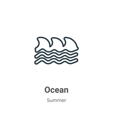 Okyanus ana hatlı vektör simgesi. İnce çizgi siyah okyanus ikonu, düz vektör basit element illüstrasyonu düzenlenebilir yaz konseptinden izole edilmiş beyaz arka plan vuruşu