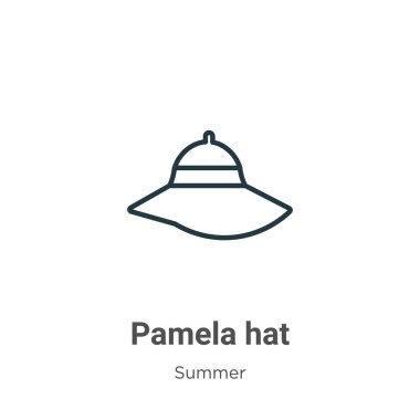 Pamela şapka taslak vektör simgesi. İnce çizgi siyah pamela şapka simgesi, düz vektör basit element illüstrasyonu düzenlenebilir yaz konseptinden beyaz arkaplanda izole edilmiş felç