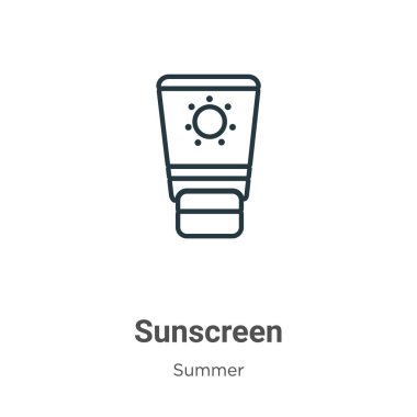 Güneş kremi ana hatlı vektör simgesi. İnce çizgi siyah güneş kremi simgesi, düz vektör basit element illüstrasyonu düzenlenebilir yaz konseptinden beyaz arkaplanda izole edilmiş vuruş