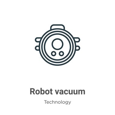 Robot vakum ana hatlı vektör simgesi. İnce çizgi siyah robot vakum simgesi, düz vektör basit element çizimi düzenlenebilir teknoloji kavramından izole edilmiş beyaz arka plan vuruşu