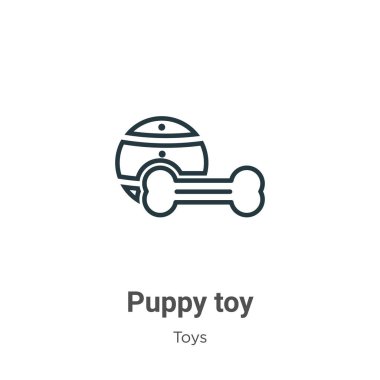 Yavru oyuncağın ana hatları vektör simgesi. İnce çizgi siyah yavru köpek oyuncağı ikonu, düz vektör basit element illüstrasyonu düzenlenebilir oyuncaklar kavramından beyaz arka planda izole edilmiş vuruş