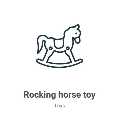Sallanan at oyuncağı taslak vektör simgesi. İnce çizgi siyah sallanan at oyuncağı ikonu, düz vektör basit element illüstrasyonu düzenlenebilir oyuncaklar konseptinden beyaz arka planda izole edilmiş vuruş