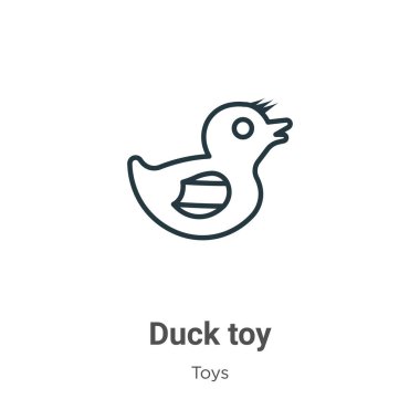 Ördek oyuncağı ana hatlı vektör simgesi. İnce çizgi siyah ördek oyuncak ikonu, düz vektör basit element illüstrasyonu düzenlenebilir oyuncaklar konseptinden beyaz arkaplanda izole edilmiş vuruş