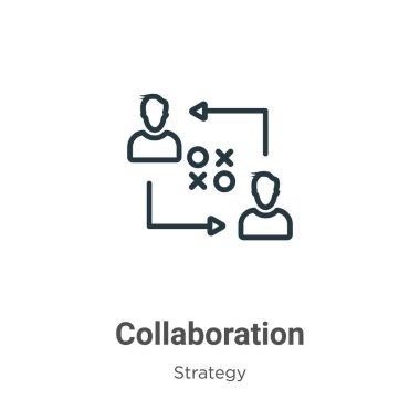 İşbirliği ana hatları vektör simgesi. İnce çizgi siyah işbirliği simgesi, düz vektör basit element çizimi düzenlenebilir strateji kavramından beyaz arkaplanda izole edilmiş vuruş