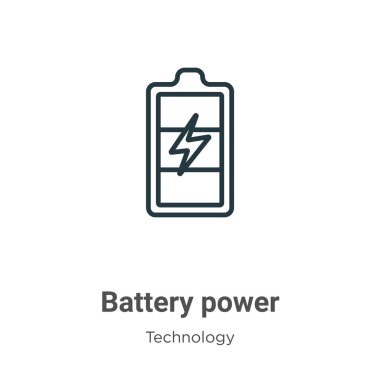 Batarya güç ana hatları vektör simgesi. İnce çizgi siyah pil güç simgesi, düz vektör basit element illüstrasyonu düzenlenebilir teknoloji kavramından beyaz zemin üzerinde izole edilmiş vuruş