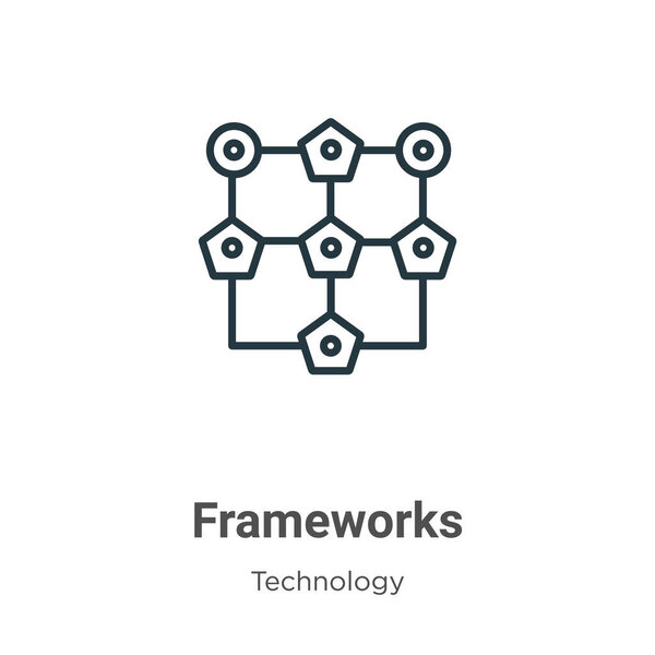 Frameworks outline vector icon. Thin line black frameworks icon, flat vector simple element illustration from editable technology concept isolated stroke on white background