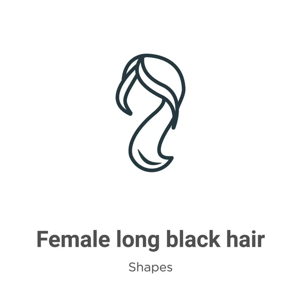 雌性长黑发轮廓矢量图标 细线黑色女性长黑发图标 平面矢量简单元素图解从可编辑形状概念孤立笔划白色背景 — 图库矢量图片