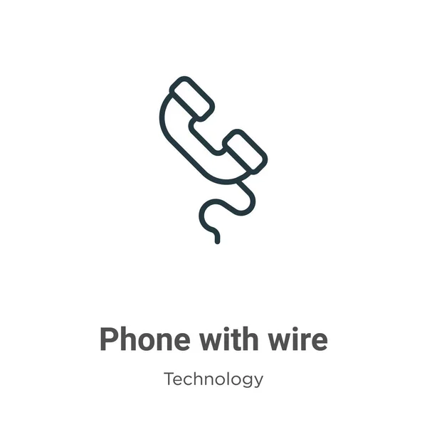 Téléphone Avec Icône Vectorielle Contour Fil Ligne Mince Téléphone Noir — Image vectorielle
