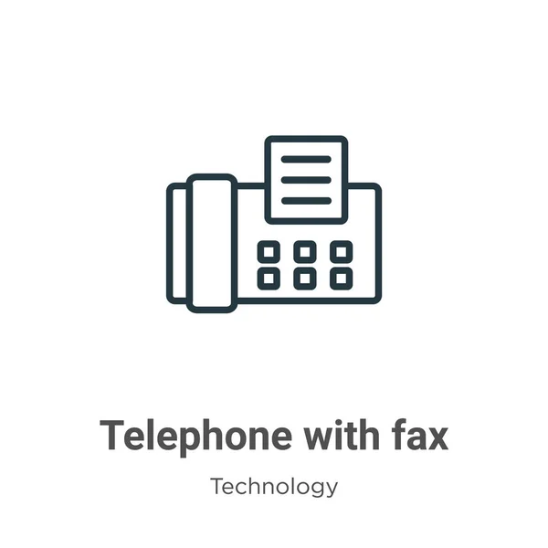 Téléphone Avec Icône Vectorielle Contour Fax Ligne Mince Téléphone Noir — Image vectorielle