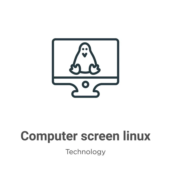 Computerbildschirm Linux Umreißt Vektor Symbol Dünne Linie Schwarzer Computerbildschirm Linux — Stockvektor