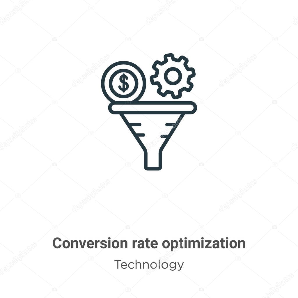Conversion rate optimization outline vector icon. Thin line black conversion rate optimization icon, flat vector simple element illustration from editable technology concept isolated stroke on white