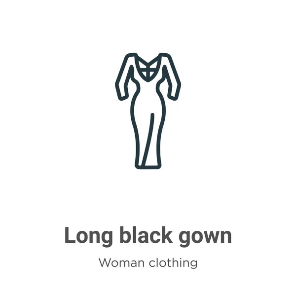 長い黒のガウンの輪郭ベクトルアイコン 細い線黒の長い黒のガウンのアイコン フラットベクトルシンプルな要素イラストから編集可能な女性の服のコンセプト白の背景に隔離されたストローク — ストックベクタ