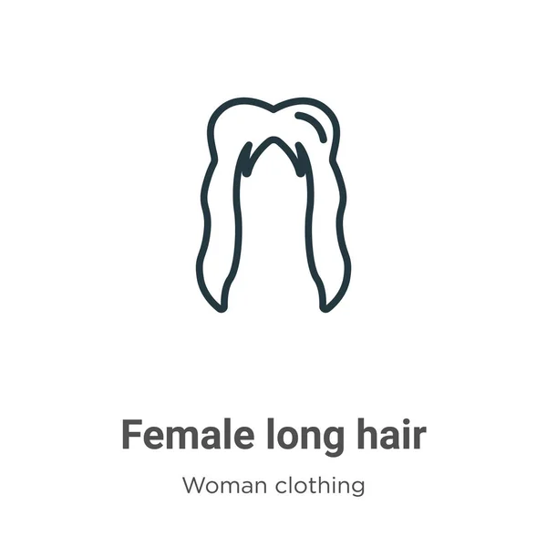 Femme Cheveux Longs Icône Vectorielle Contour Mince Ligne Noir Femelle — Image vectorielle