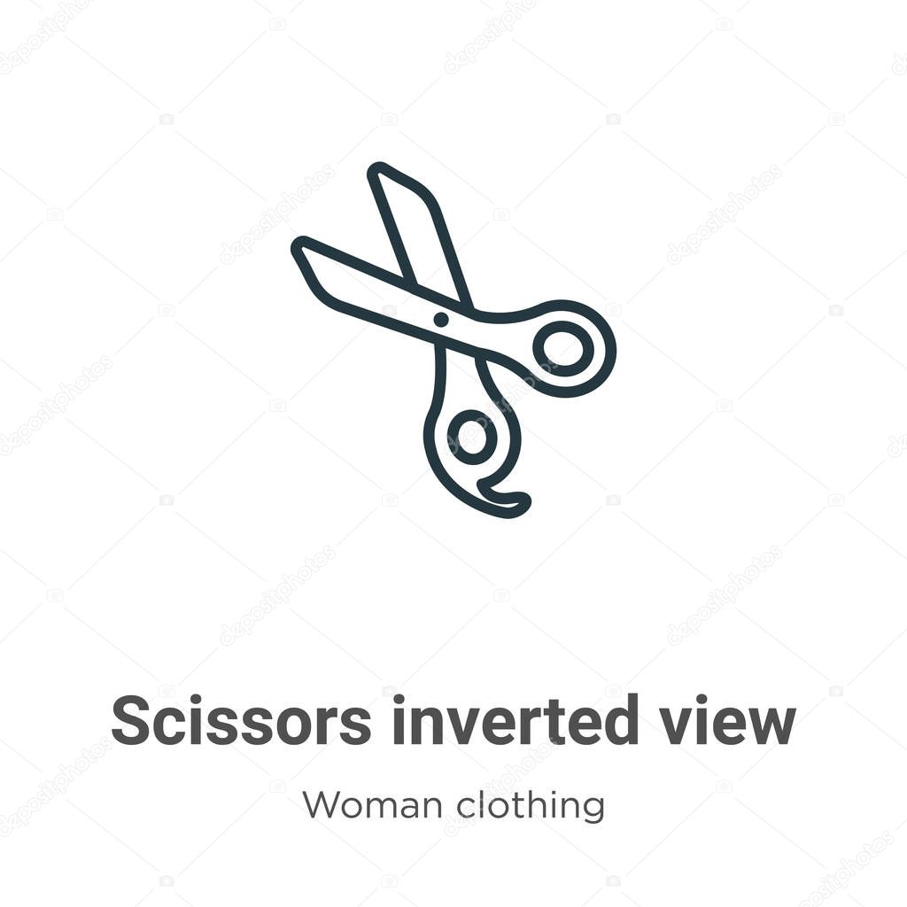 Scissors inverted view outline vector icon. Thin line black scissors inverted view icon, flat vector simple element illustration from editable woman clothing concept isolated stroke on white