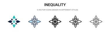 Inequality icon in filled, thin line, outline and stroke style. Vector illustration of two colored and black inequality vector icons designs can be used for mobile, ui, web clipart