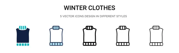 Icône Des Vêtements Hiver Lignes Pleines Minces Contour Trait Illustration — Image vectorielle
