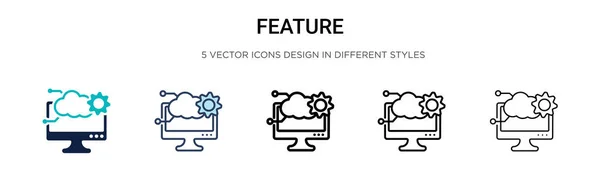 Icono Características Línea Llena Delgada Contorno Estilo Trazo Ilustración Vectorial — Archivo Imágenes Vectoriales