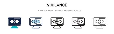 Vigilance simgesi dolu, ince çizgi, özet ve vuruş stili. Mobil, ui, web için iki renkli ve siyah uyarı vektör ikonu tasarımının vektör illüstrasyonu kullanılabilir