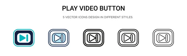 Permite Reproducir Icono Del Botón Vídeo Línea Completa Delgada Contorno — Vector de stock