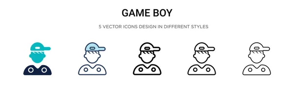 Icono Game Boy Línea Llena Delgada Contorno Estilo Trazo Ilustración — Vector de stock