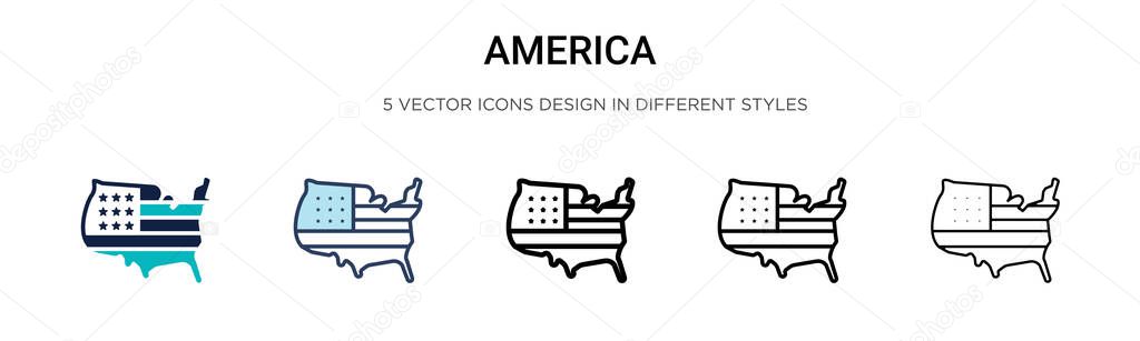 America icon in filled, thin line, outline and stroke style. Vector illustration of two colored and black america vector icons designs can be used for mobile, ui, web