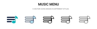 Müzik mönüsü simgesi dolu, ince çizgi, özet ve vuruş stili. Mobil, ui, web için iki renkli ve siyah müzik menüsü vektör ikonu tasarımının vektör illüstrasyonu kullanılabilir