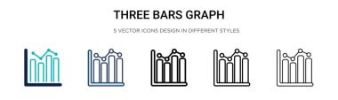 Üç çubuk grafik simgesi doldurulmuş, ince çizgi, özet ve vuruş stili. Mobil, ui, web için iki renkli ve siyah üç çubuk grafik vektör ikonu tasarımı vektör illüstrasyonu kullanılabilir