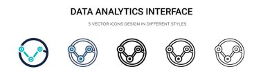 Veri analiz arayüzü simgesi doldurulmuş, ince çizgi, özet ve vuruş stili. Mobil, ui, web için iki renkli ve siyah veri analizi arayüz vektör ikonu tasarımının vektör illüstrasyonu kullanılabilir