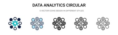 Veri analizi dairesel simgesi dolu, ince çizgi, özet ve vuruş stili. Mobil, ui, web için iki renkli ve siyah veri analizi dairesel vektör ikonu tasarımı vektör illüstrasyonu kullanılabilir