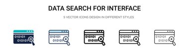 Arayüz simgesi için veri araması. Dolu, ince çizgi, özet ve vuruş stili. Arayüz vektör simgeleri için iki renkli ve siyah veri aramasının vektör illüstrasyonu mobil, ui, web için kullanılabilir