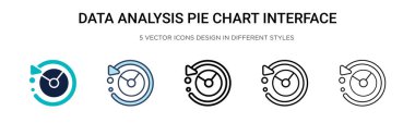 Veri analizi pasta tablosu arayüzü simgesi dolu, ince çizgi, özet ve vuruş tarzı. İki renkli ve siyah veri analizi turta arayüzü vektör çizelgesi çizimi çizimi kullanılabilir