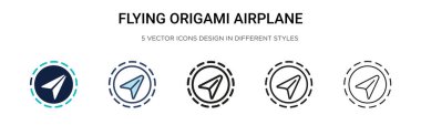 Uçan origami uçak simgesi dolu, ince çizgi, özet ve vuruş stili. Mobil, ui, web için iki renkli ve siyah origami uçak vektör ikonu tasarımı vektör illüstrasyonu kullanılabilir