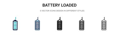 Batarya yüklü simge, ince çizgi, özet ve vuruş stili. Mobil, ui, web için iki renkli ve siyah pil yüklü vektör simgelerinin vektör çizimi kullanılabilir