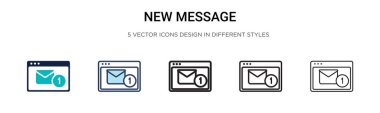 Yeni mesaj simgesi doldurulmuş, ince çizgi, özet ve vuruş stili. Mobil, ui, web için iki renkli ve siyah mesaj vektör ikonu tasarımının vektör illüstrasyonu kullanılabilir