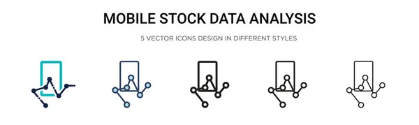 Ícono Móvil Análisis Datos Stock Línea Llena Delgada Contorno Estilo — Archivo Imágenes Vectoriales