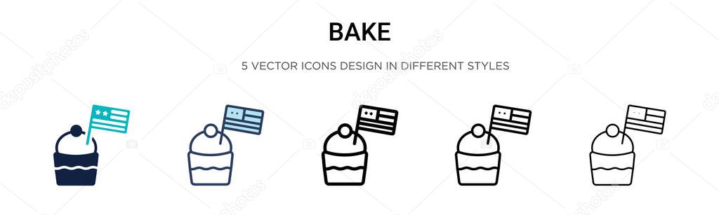 Bake icon in filled, thin line, outline and stroke style. Vector illustration of two colored and black bake vector icons designs can be used for mobile, ui, web