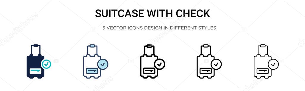 Suitcase with check icon in filled, thin line, outline and stroke style. Vector illustration of two colored and black suitcase with check vector icons designs can be used for mobile, ui, web